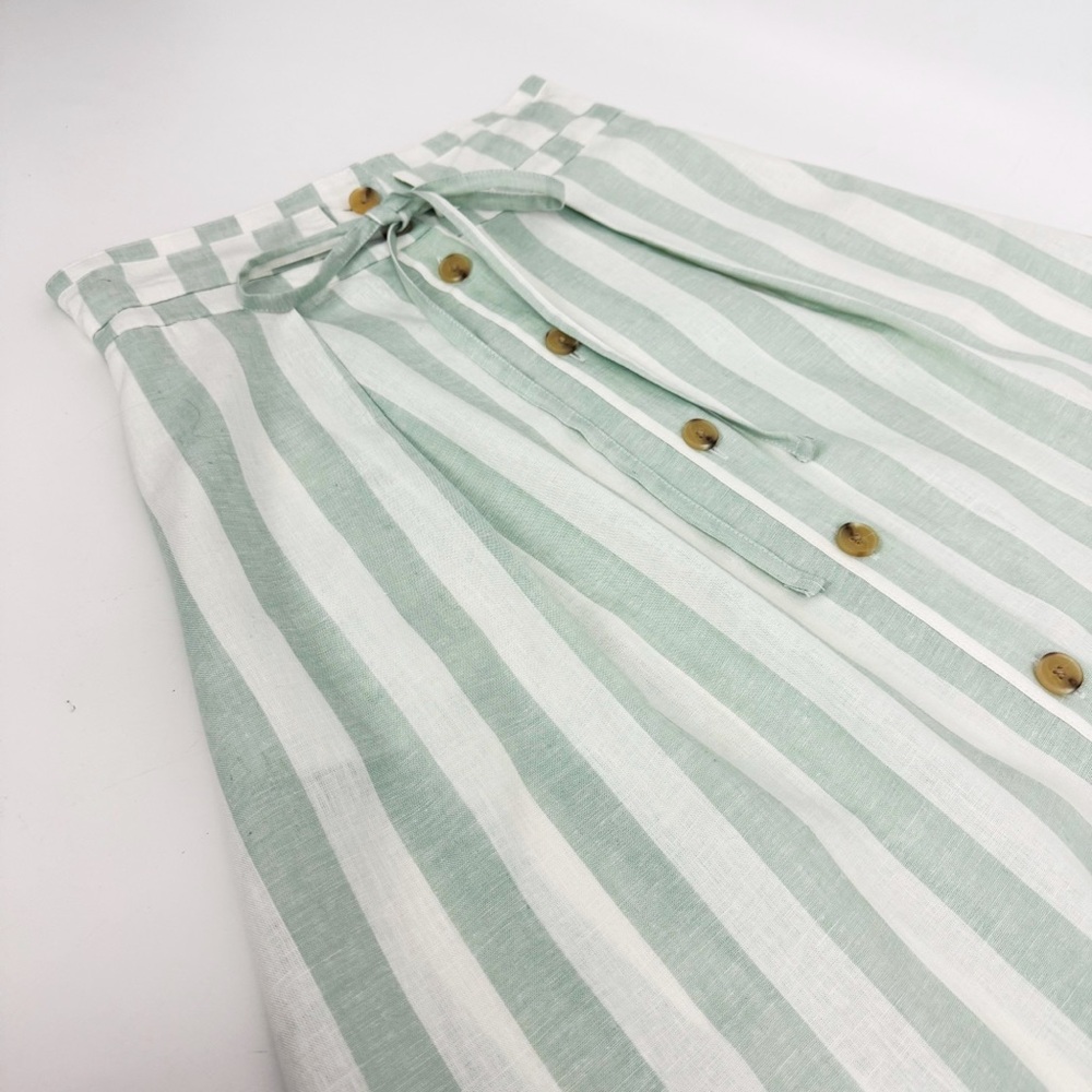 NWT A New Day Striped Linen-Blend Midi Skirt in Mint & Cream | Size S - Picture 4 of 5